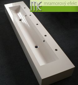 Waschrinne für KiTa: 200 x 40 cm, 25 cm hohe Frontsockel und Seitenabschlüssen, 5 Armaturenlöcher